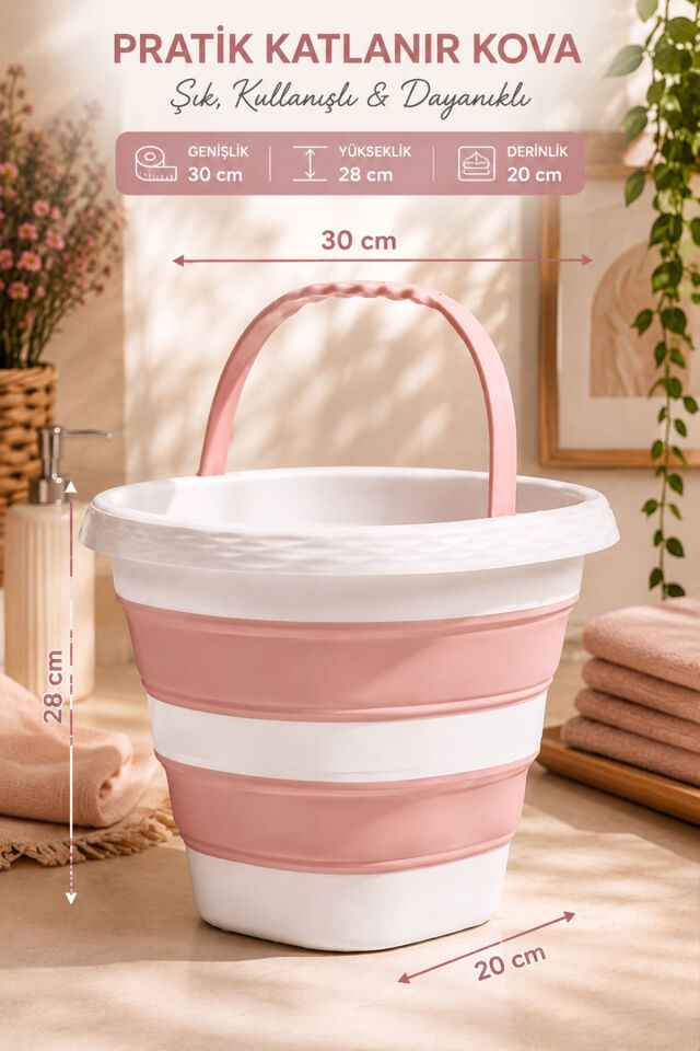 Porsima 1175-1 Damla Katlanabilir Silikon Su Kovası 28x30cm Banyo Balkon Katlanır Temizlik Kovası 10 Lt.