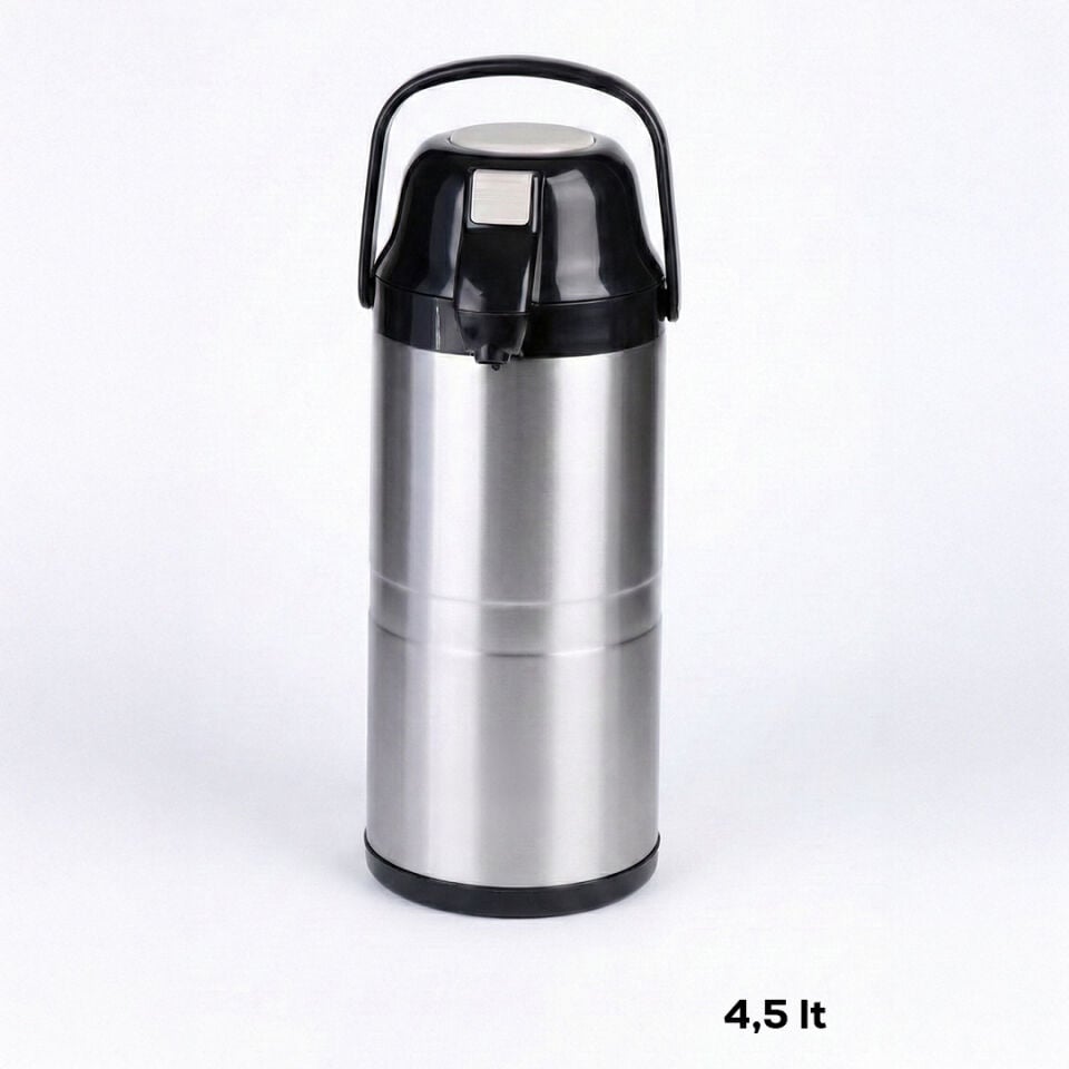 Cooker 2009-1 Çift Kat Paslanmaz Çelik Pompalı Termos Çay Termosu Su Termosu Siyah 4,5lt Siyah