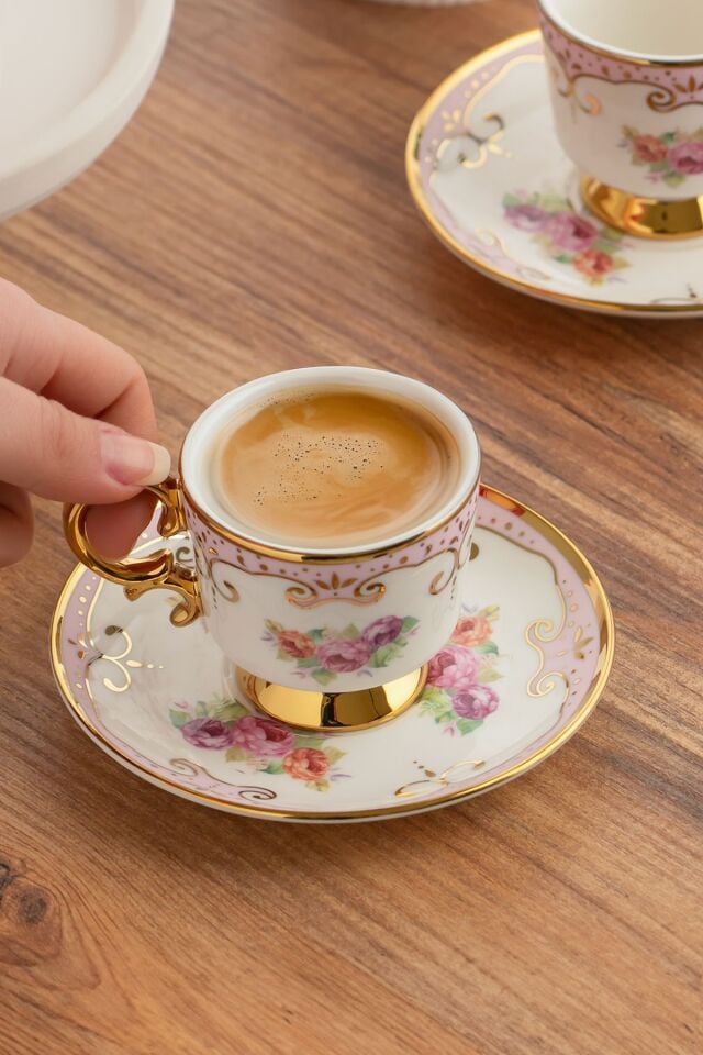 Porsima Ist-169 Yaldızlı Desenli Porselen Fincan Takımı Pembe