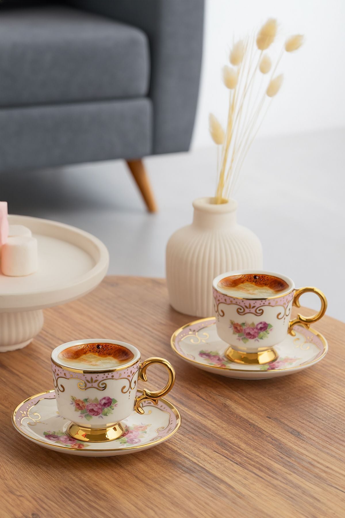 Porsima Ist-169 Yaldızlı Desenli Porselen Fincan Takımı Pembe