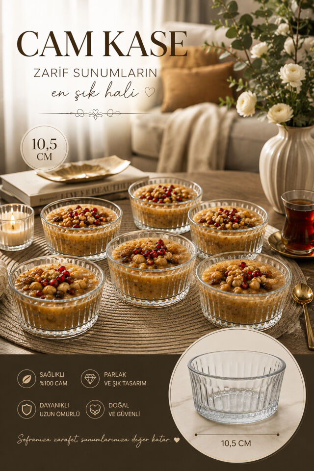 Porsima 13992 Vanes Asya 6'lı 200 ml Çizgili Cam Çerezlik, Reçellik & Kahvaltılık Kase