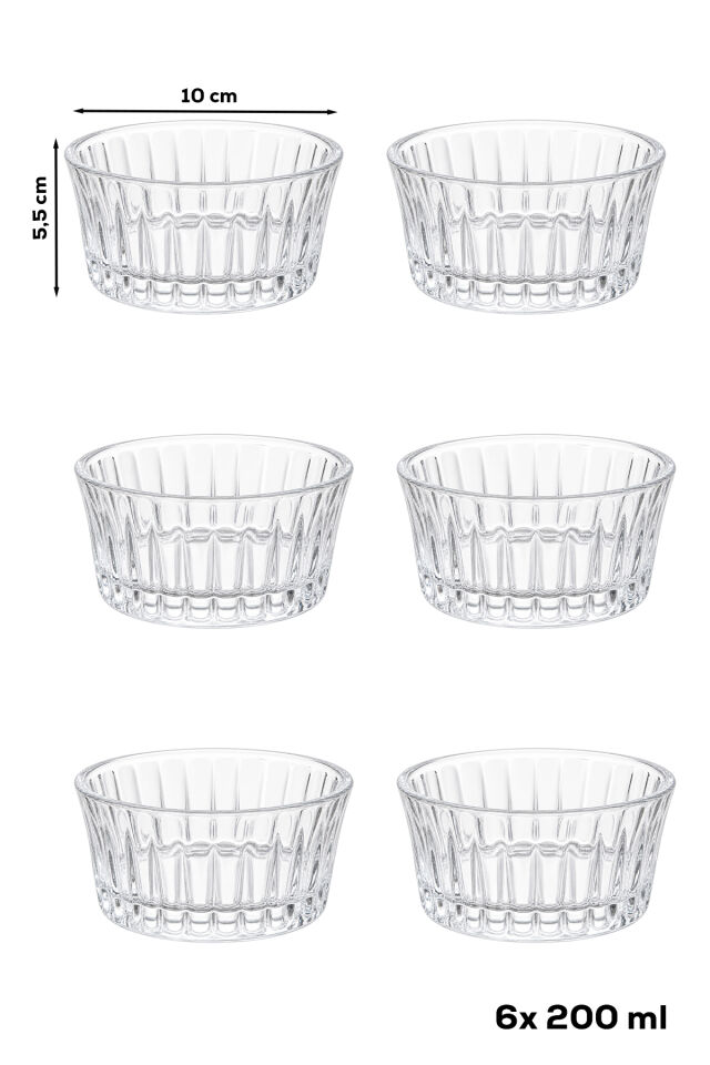 Porsima 13992 Vanes Asya 6'lı 200 ml Çizgili Cam Çerezlik, Reçellik & Kahvaltılık Kase