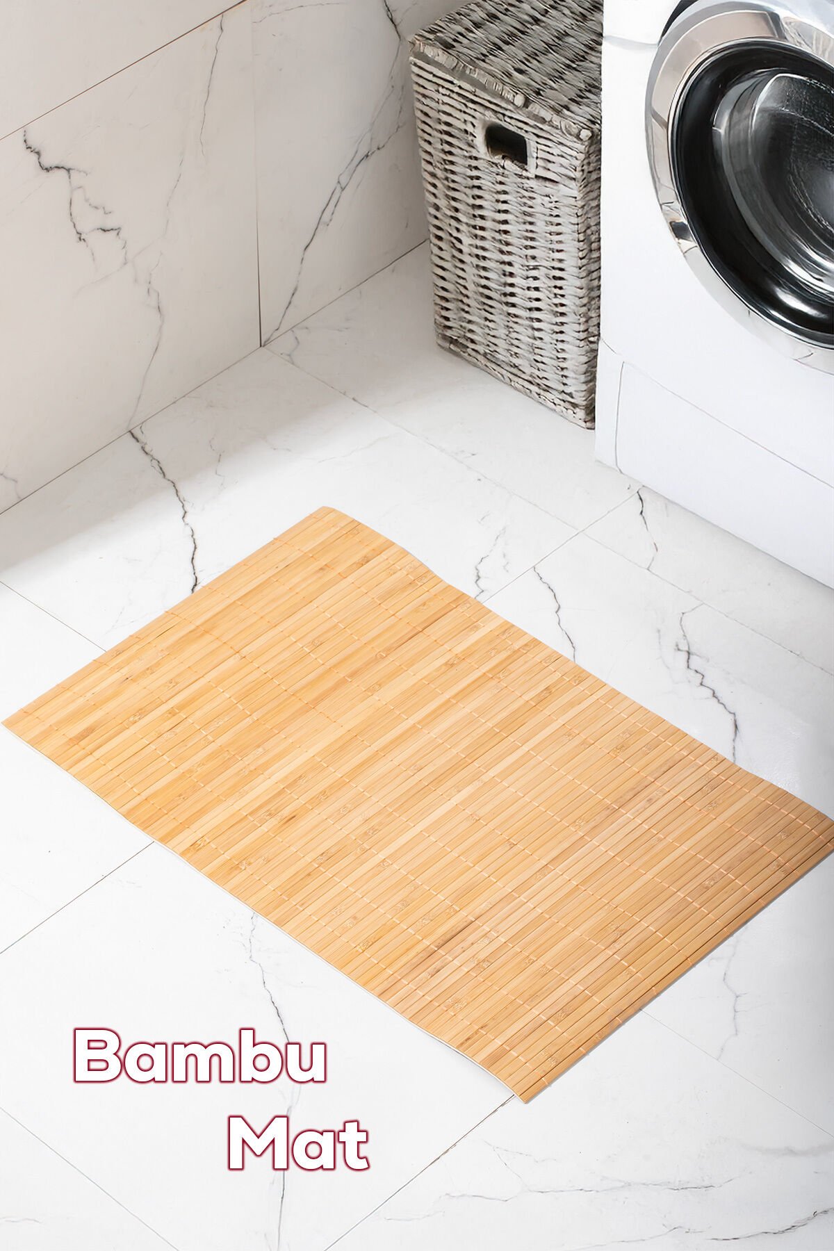 Porsima Pbt-374 Ahşap Koltuk Kenarı Matı Bambu Paspas Kaymaz Banyo Matı 45x70cm