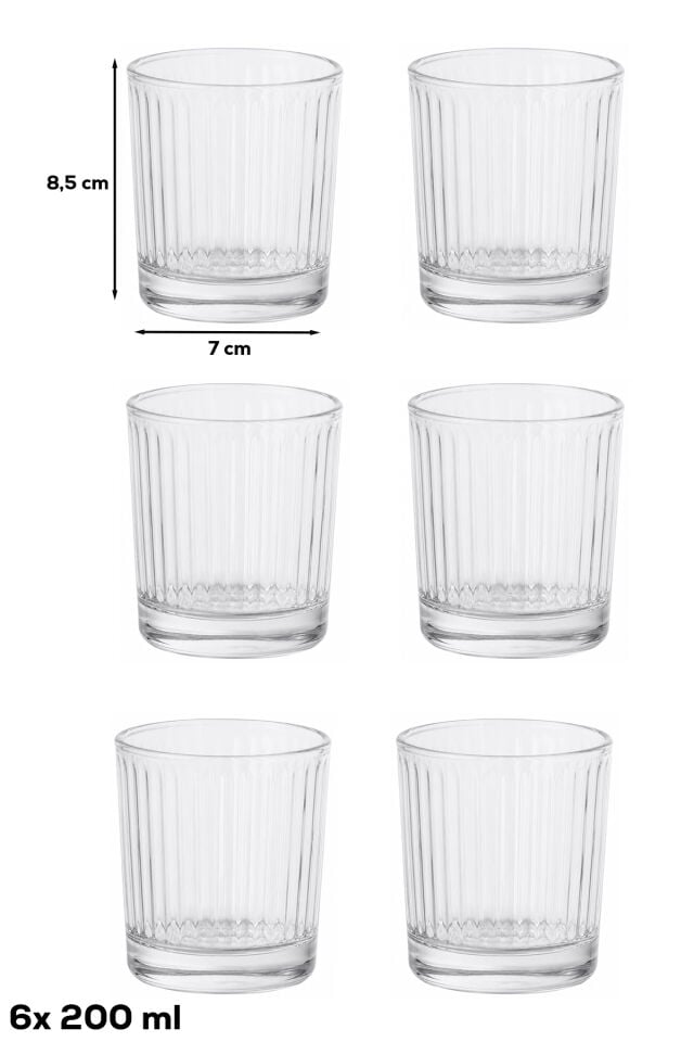 Porsima Berrak 13938 6'lı Çizgili Cam Kahve Yanı Su Bardak Seti – 200 ml Meşrubat & İkram Bardağı