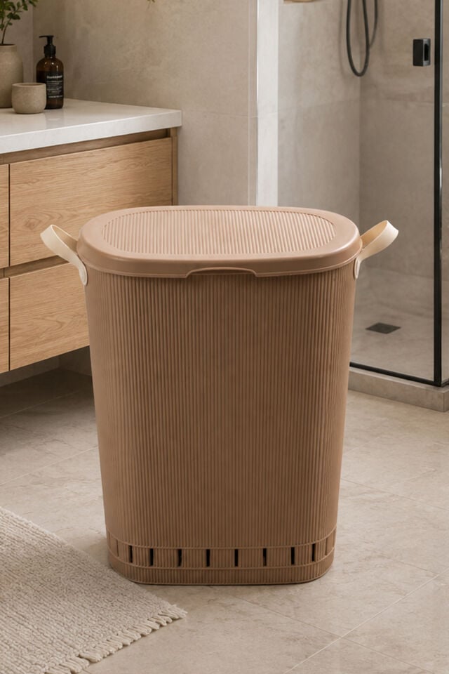 Porsima 0157-2 Still Mokka Kirli Çamaşır Sepeti 40 Lt – Kapaklı, Hava Delikli, Kulplu Plastik Çamaşır Sepeti