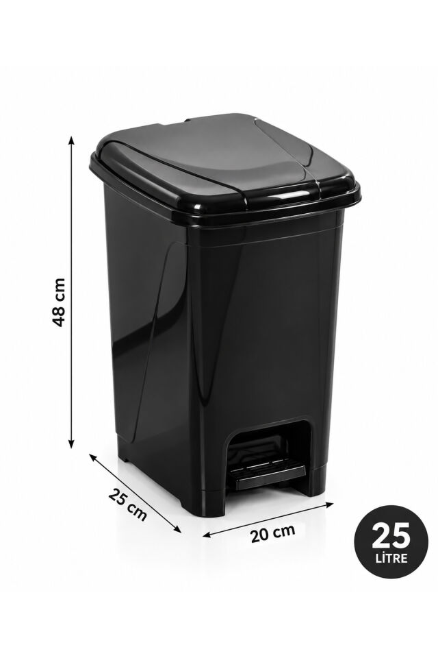 Porsima 0131-1 Slim Pedallı Çöp Kovası 25 Lt Siyah – Taşıma Kulplu İç Kovalı, Mutfak ve Banyo İçin İnce Çöp Kovası