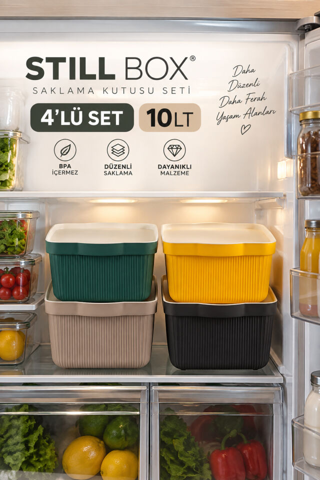 Porsima 4516 Mix Still Box 4'lü Kapaklı Çok Amaçlı Saklama Kutusu Seti – 10 LT Mutfak & Buzdolabı Düzenleyici Kutu