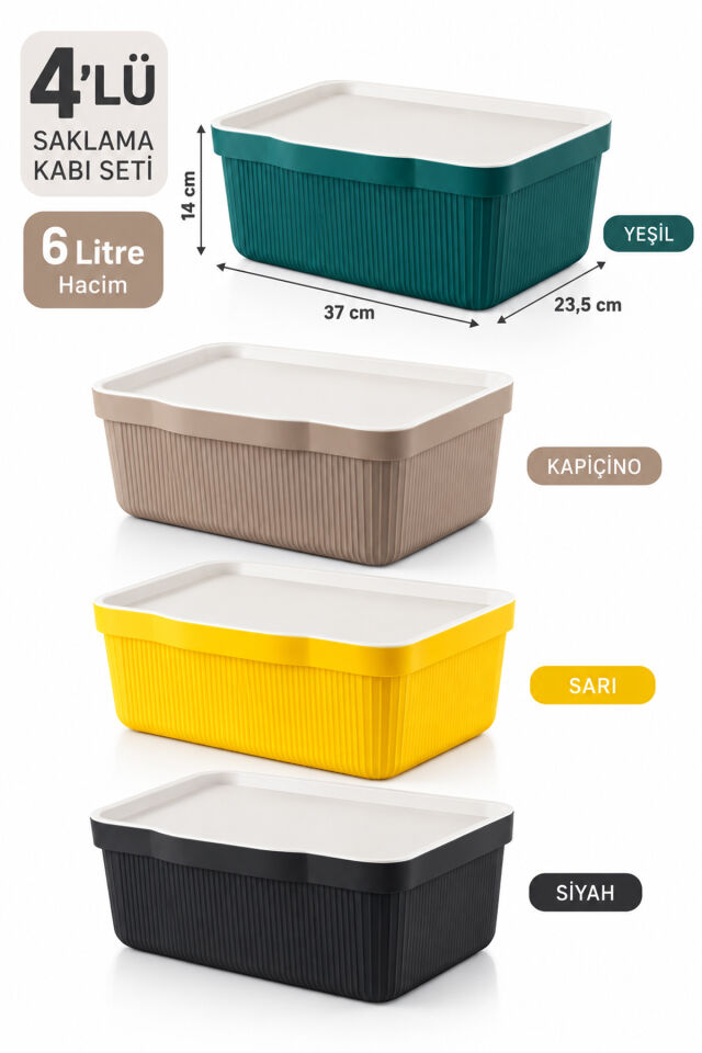 Porsima 4516 Mix Still Box 4'lü Kapaklı Çok Amaçlı Saklama Kutusu Seti – 10 LT Mutfak & Buzdolabı Düzenleyici Kutu