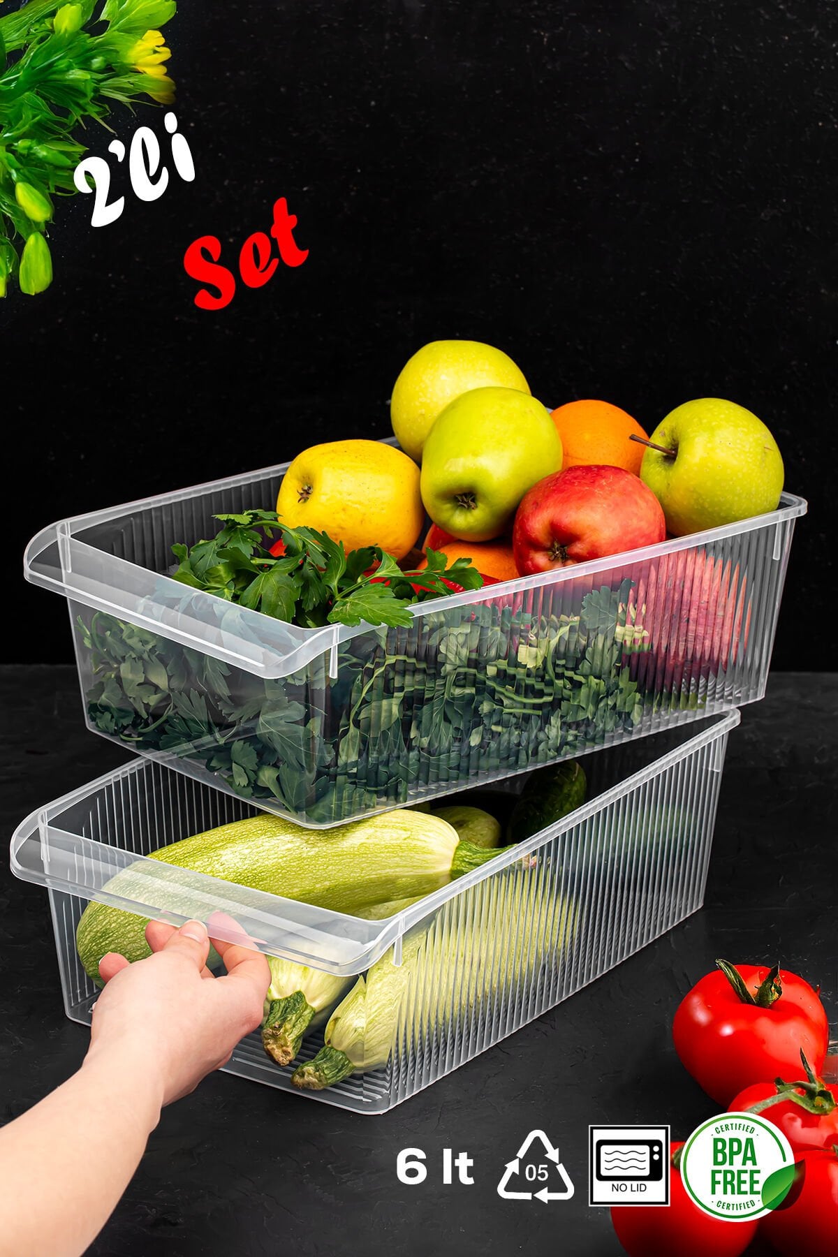 Porsima 3184 2li 6 Litre Dolap İçi ve Buzdolabı İçi Düzenleyici Banyo Mutfak Organizeri 20x32x7 cm