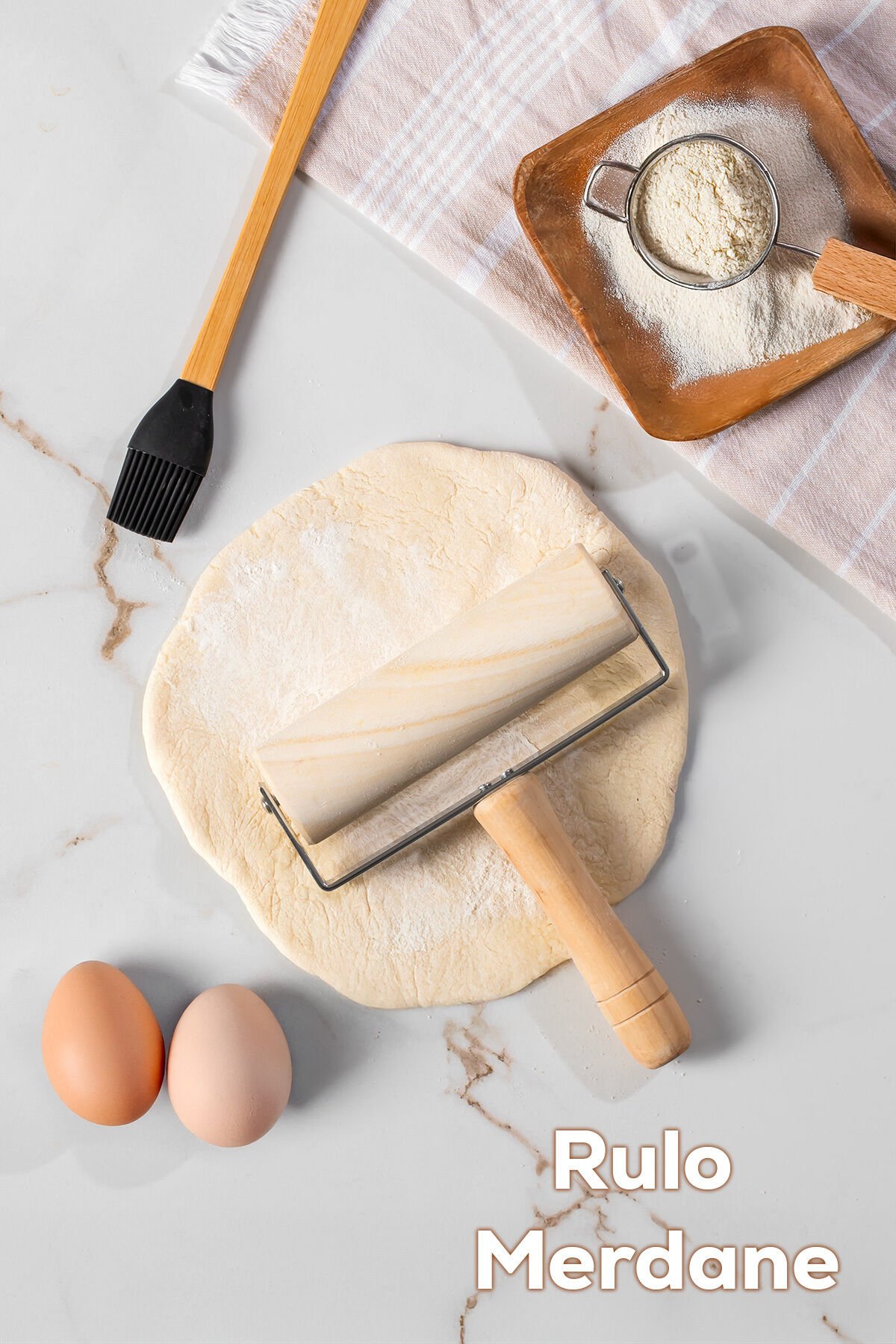 Porsima 2076 Ahşap Saplı Rulo Merdane Oklava Pürüzsüz Oklava Pizza Börek Açma Oklava