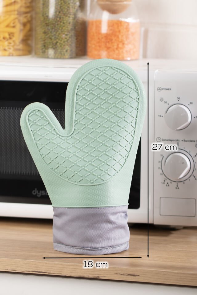 Porsima 3137-3 Silikon Yanmaz Yapışmaz Fırın Eldiveni Yeşil