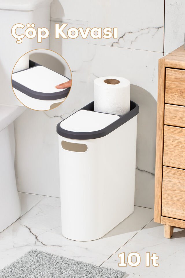 Porsima M-325 Çöp Kutusu Banyo Mutfak Çöp Kovası Kapaklı Banyo Çöp Kovası 10 Lt